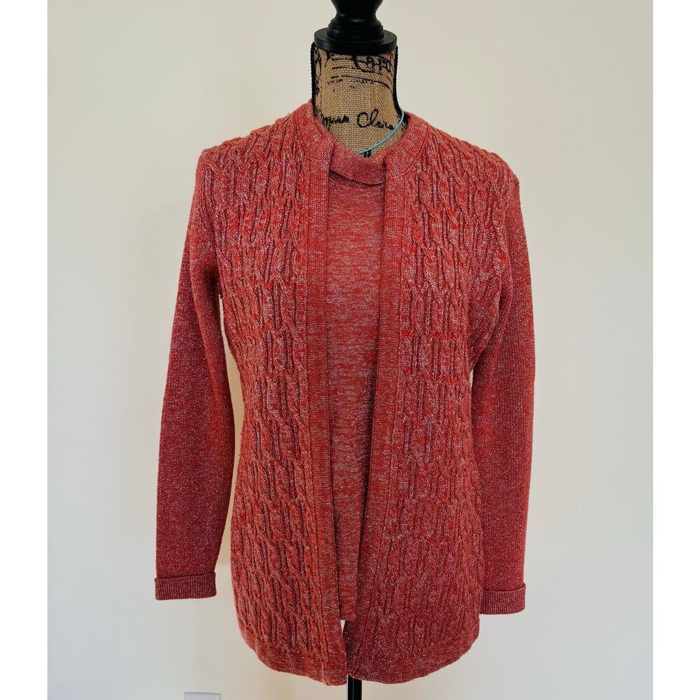 Mimi Sunshine NY Paris Rome Women Wool Metallic Salmon Cable Swater Set VTG Sz M